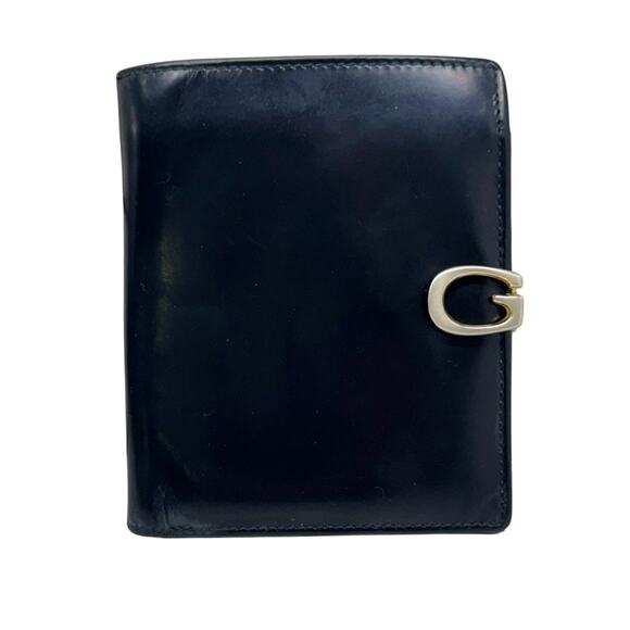 Vintage Gucci Black Leather Wallet with Gold G Clasp & Red Lining - Picture 1 of 12